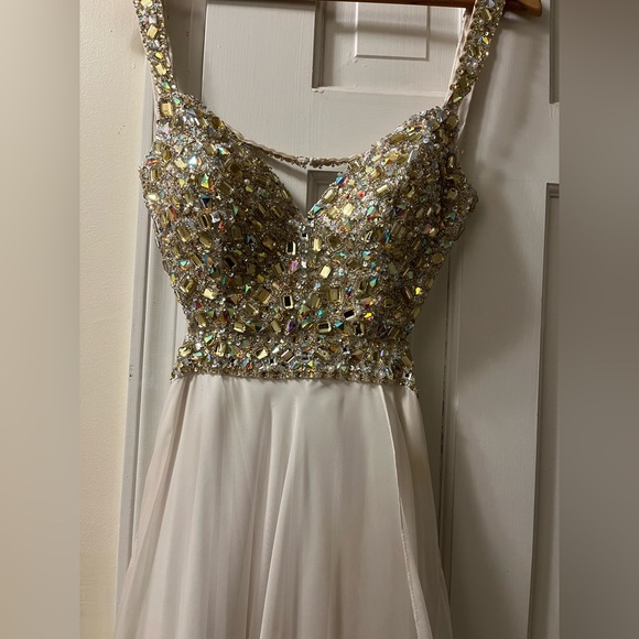 Gorgeous White Jovani Prom Dress w/ Intricate Beading, Sequins, & Rhinestones - Picture 9 of 12